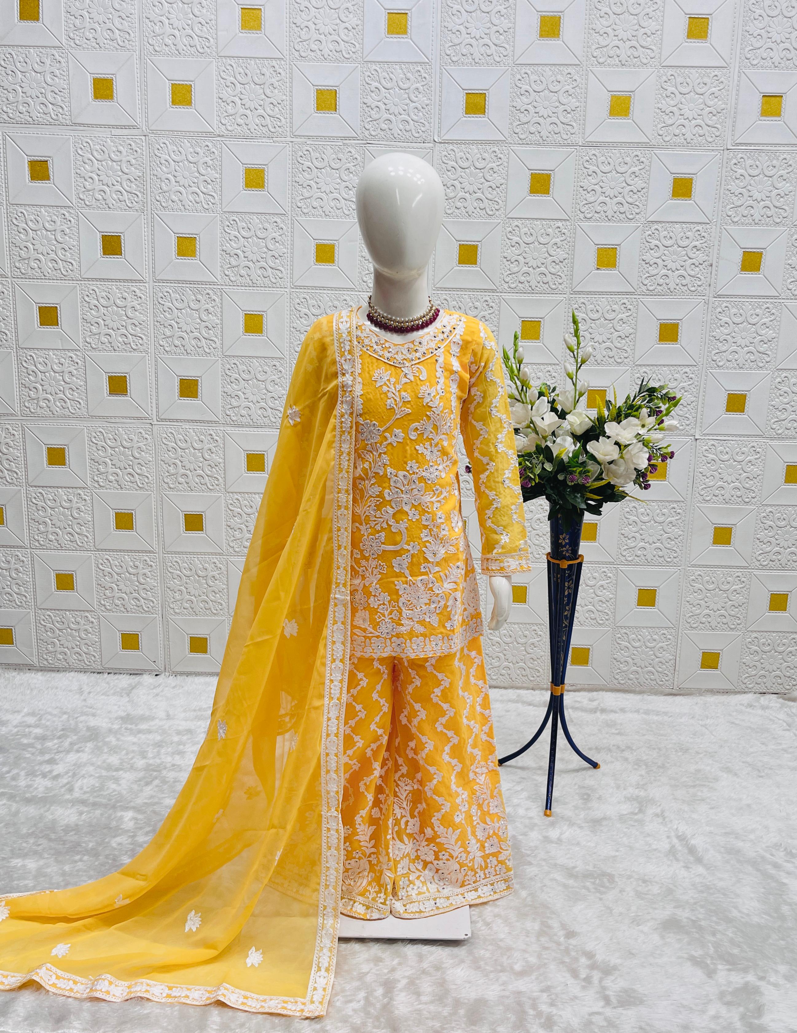 DESIGNER WEAR TOP WITH SHARARA AND DUPATTA SET READY TO WEAR COLLECTION