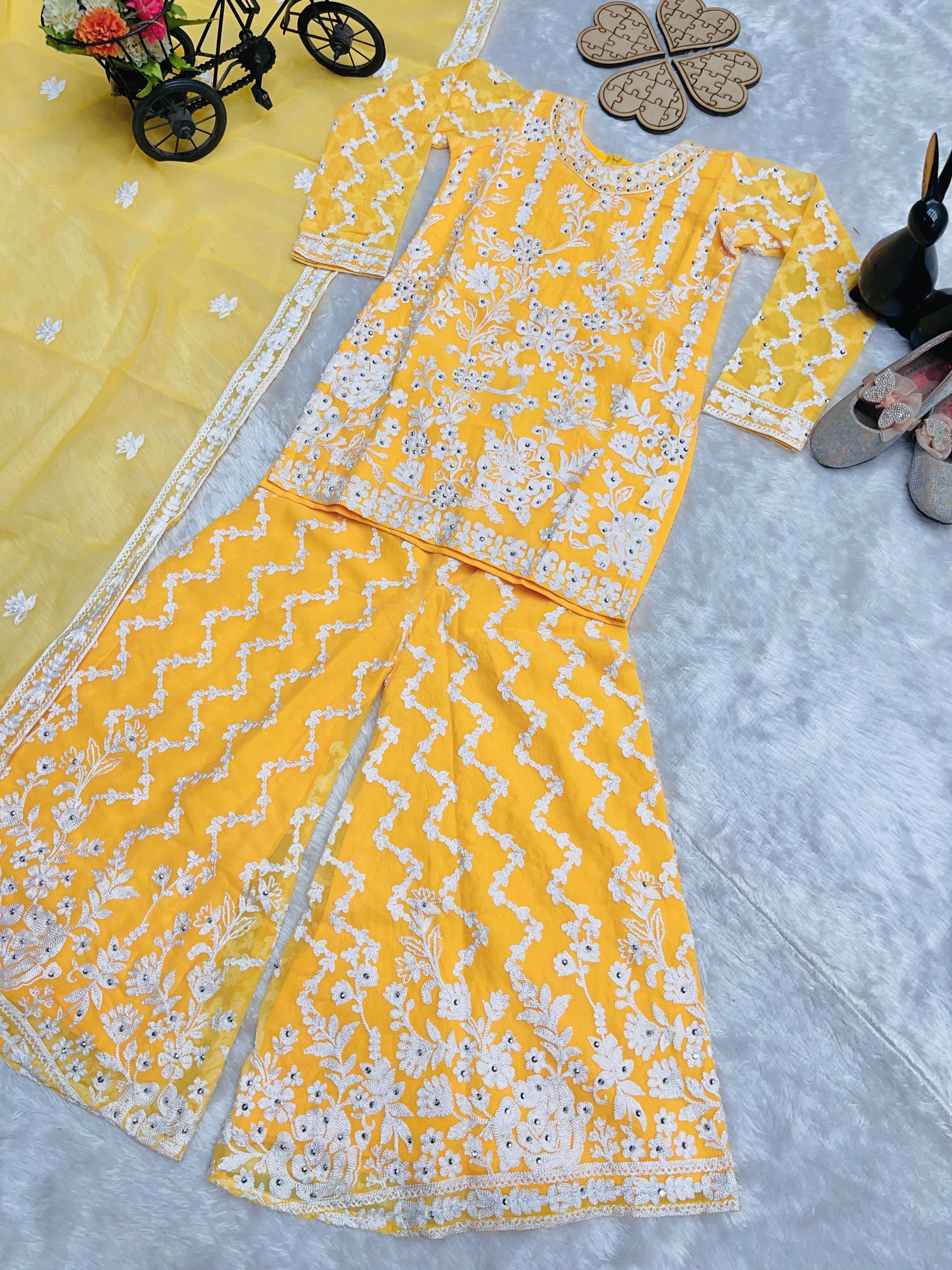 DESIGNER WEAR TOP WITH SHARARA AND DUPATTA SET READY TO WEAR COLLECTION