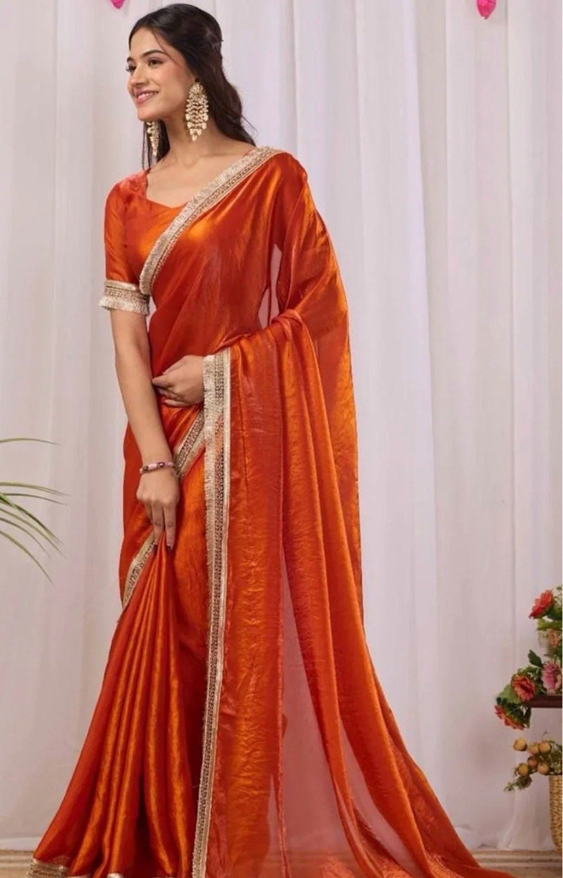 Two tone Space silk With Embroidery coding with Sequence Border In Saree