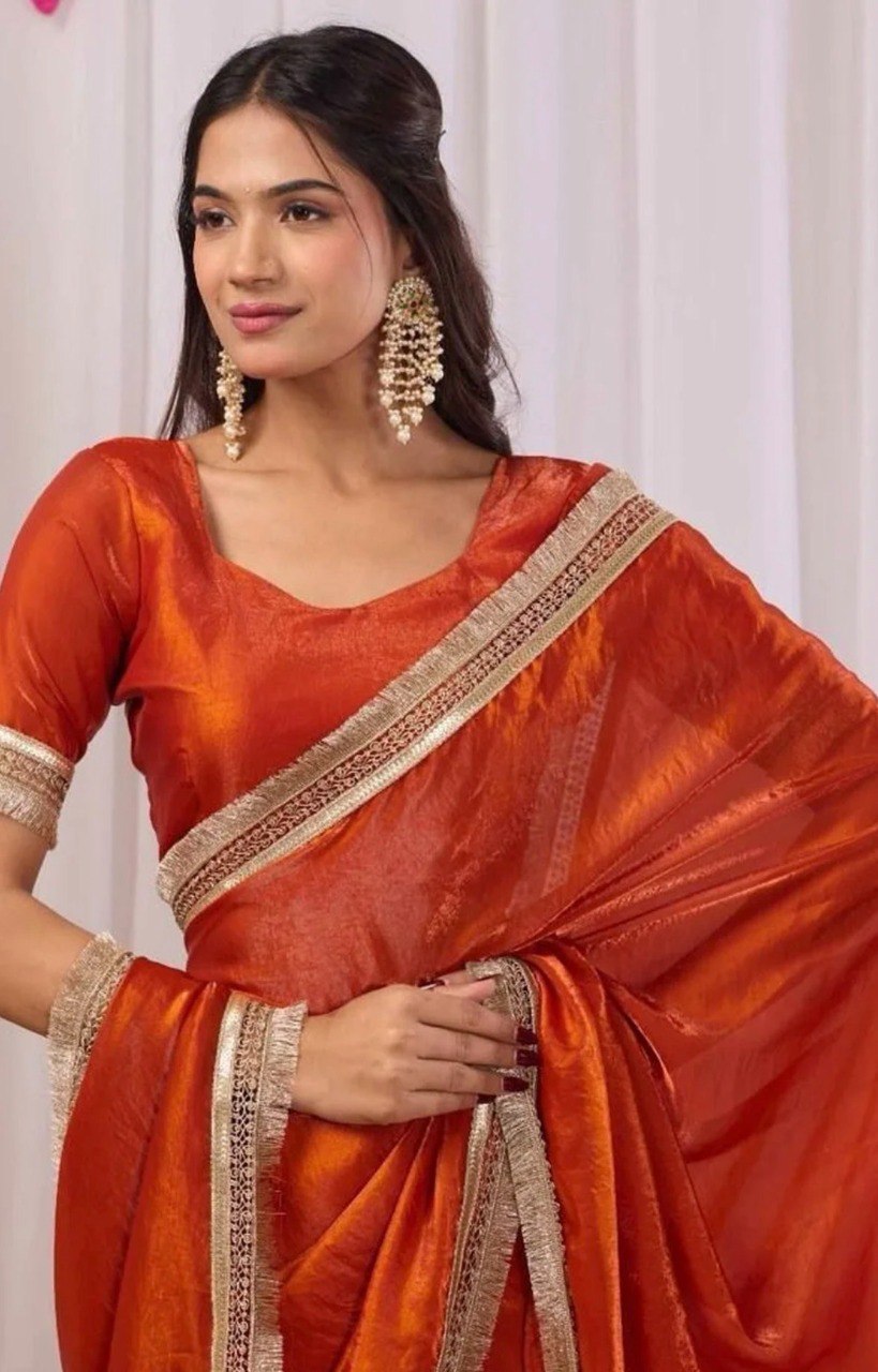 Two tone Space silk With Embroidery coding with Sequence Border In Saree