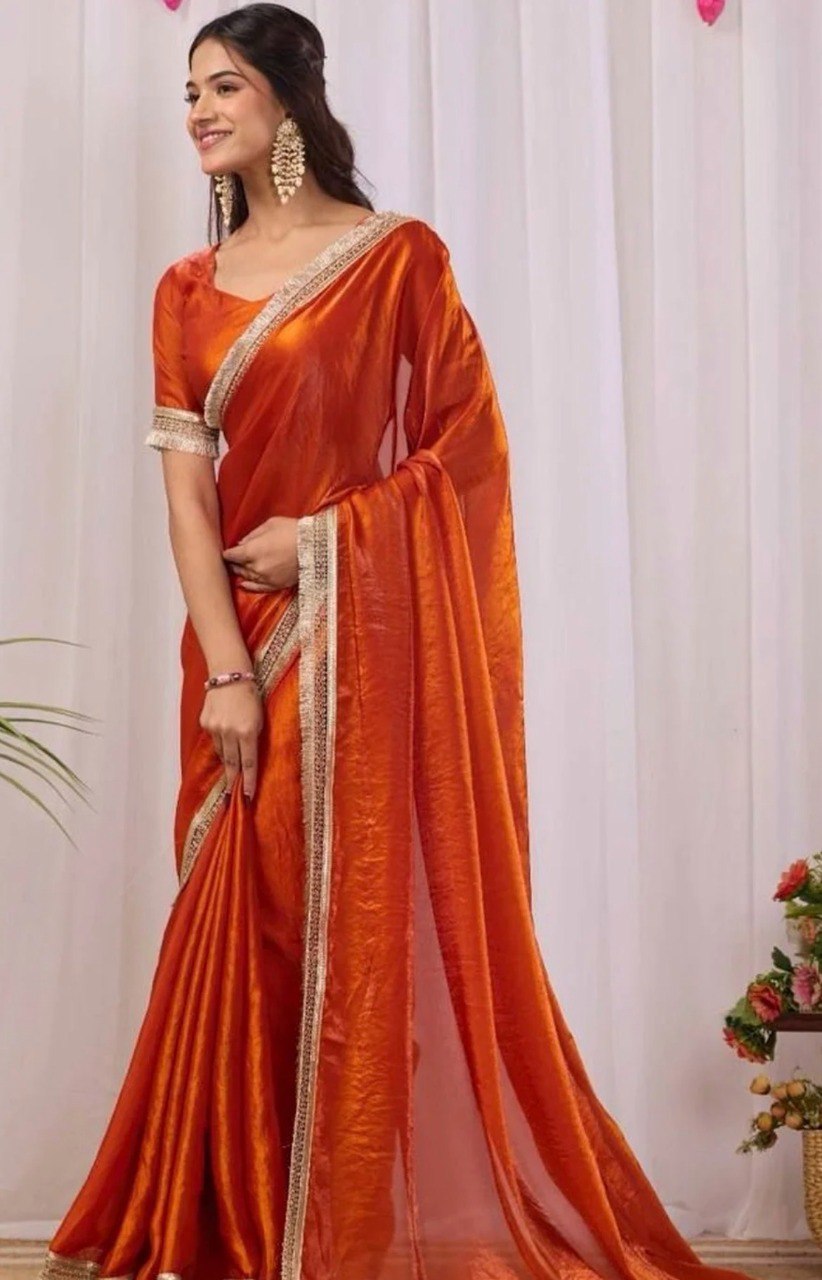 Two tone Space silk With Embroidery coding with Sequence Border In Saree