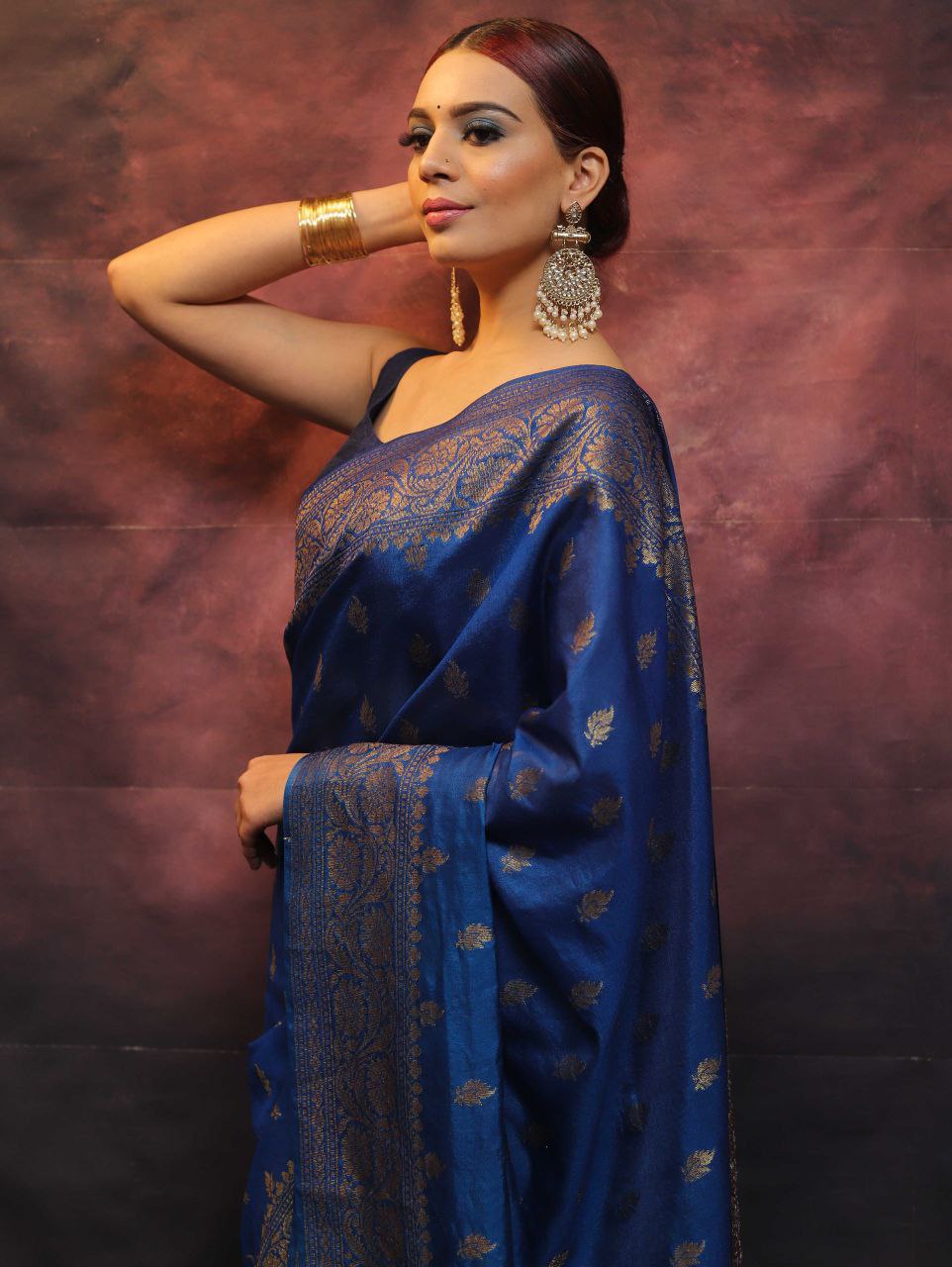 Elegant Banarasi Silk Saree with Rich Golden Zari Work