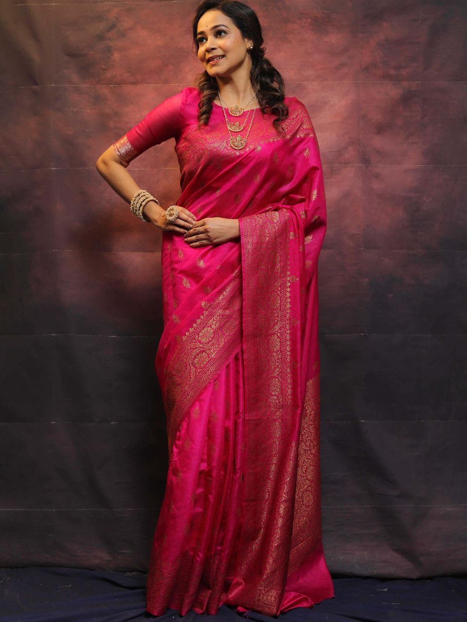 Elegant Banarasi Silk Saree with Rich Golden Zari Work
