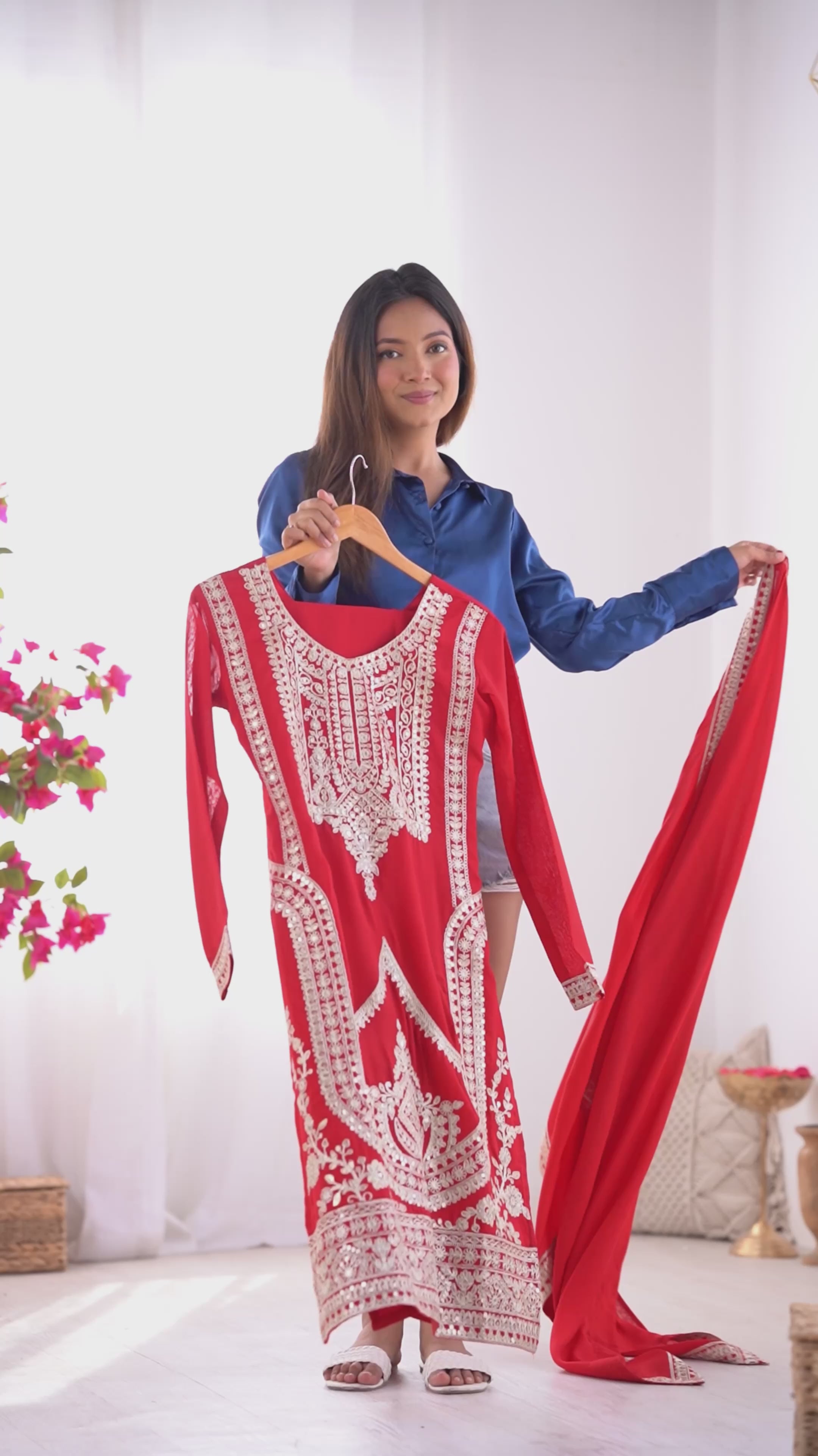 PRESENTING NEW BEAUTIFUL PURE VICHITRA SILK FABRIC STRAIGHT FIT KURTA WITH DUPPTA SET,TROUSERS,READY TO WEAR