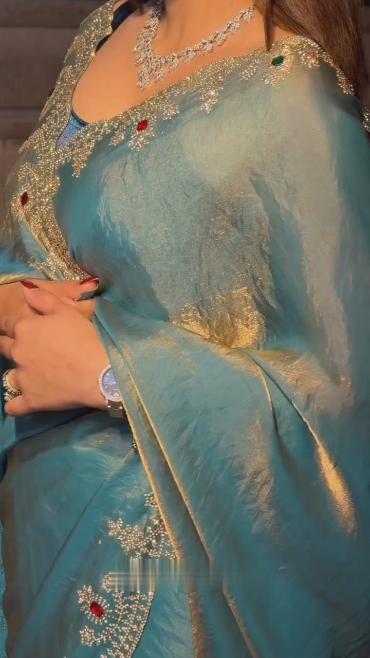 Embellished Beads and Stones Pure Chiffon Heavy Work Saree