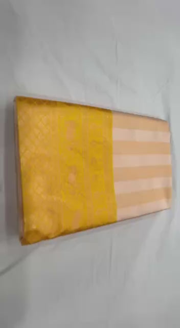 Cream And Yellow Color Recently Added Soft Banarasi Silk Saree with Classy Bloue Piece