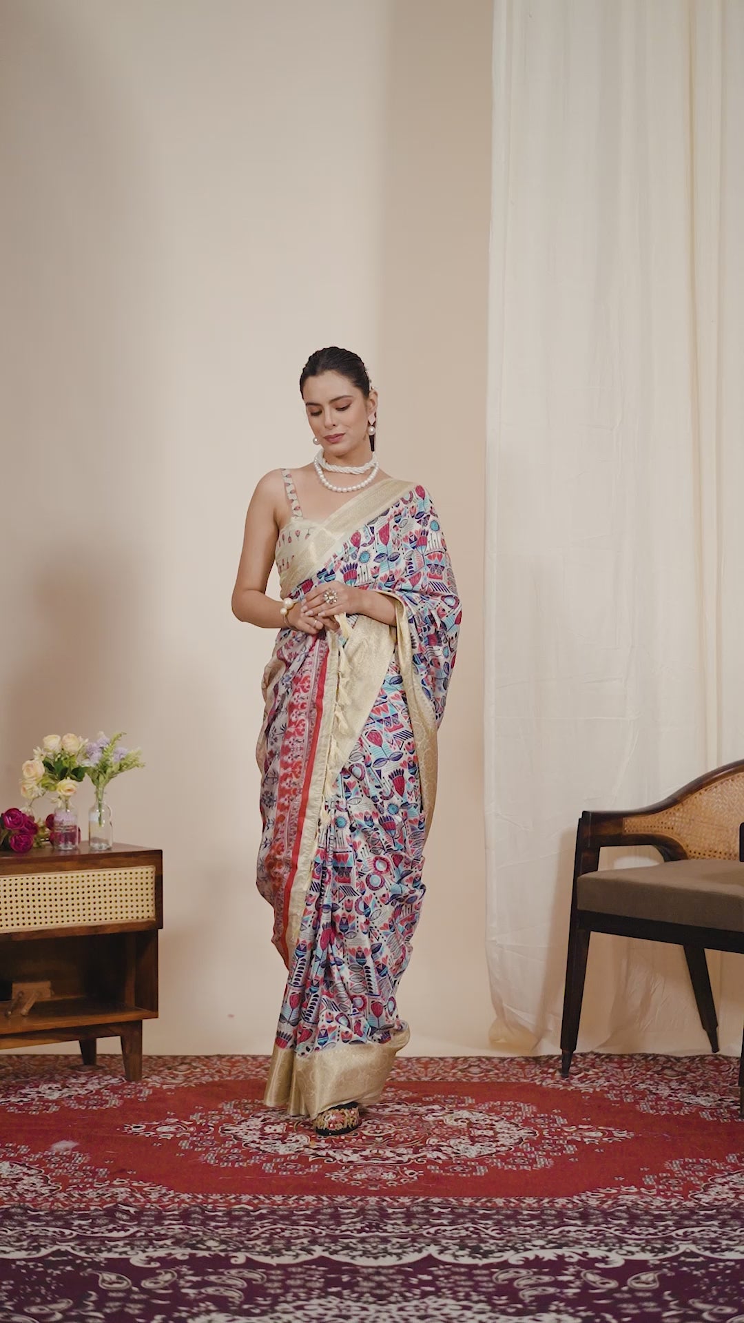 Exquisite Soft Lichi Silk Saree enriched with artistic multicolor digital weaving and a grand golden zari border