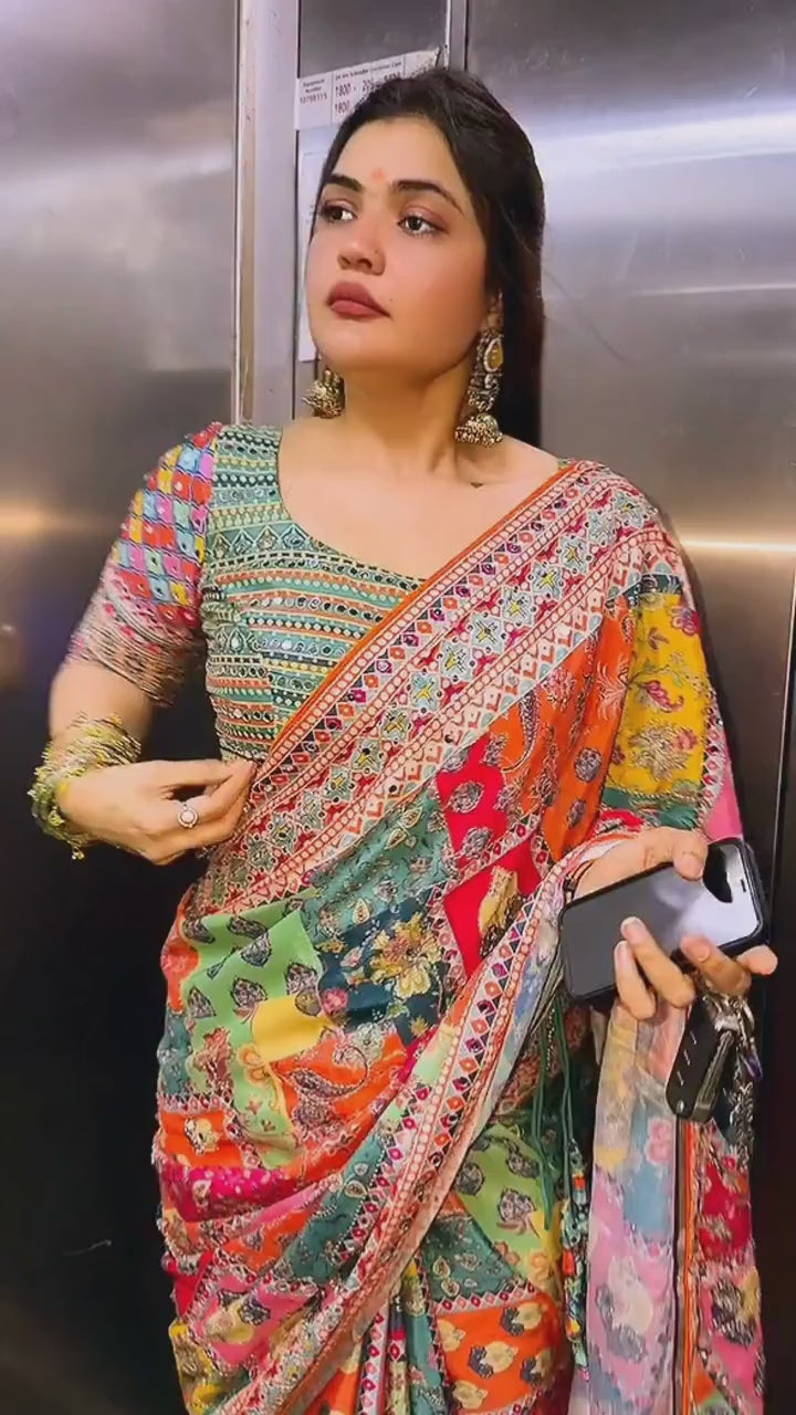 Mirror Work Heavy Work Tussar Saree