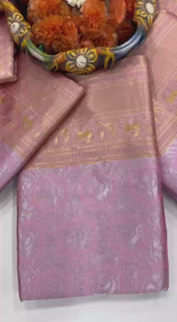 Attractive Pink Soft Banarasi Silk Saree With Impressive Blouse Piece