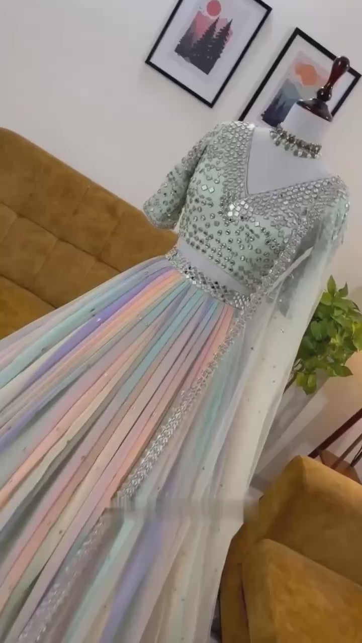 Multi Colour Digital Print Embroidered Attractive Party Wear Silk Lehenga choli has a Regular-fit and is Made From High-Grade Fabrics And Yarn.