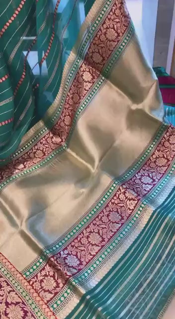 Women's Teal Lichi Silk Jacquard Saree With Blouse Piece