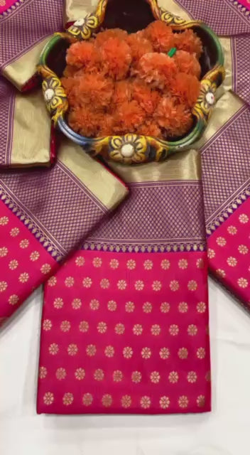 Buy Mesmerizing Pink With Purple Color Soft Lichi Silk Saree
