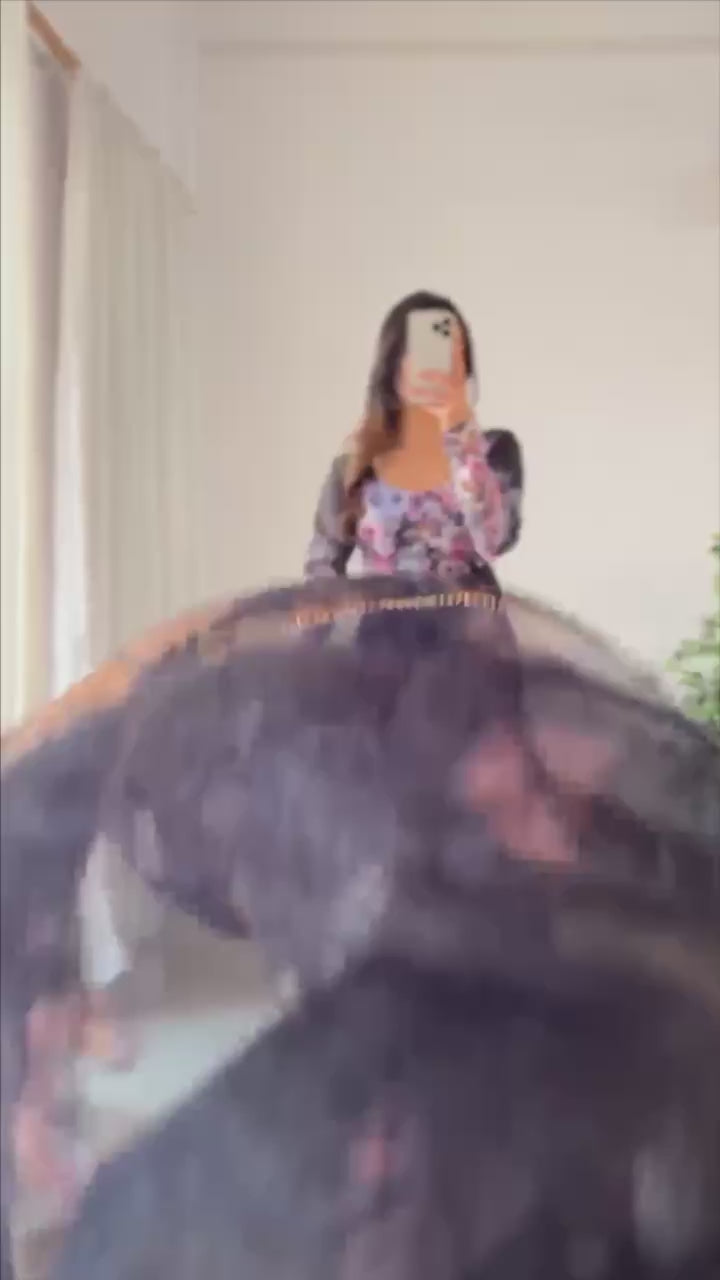 PURE SOFT ORGANJA SILK FABRIC FULLY FLAIR KALI PATTERN AND CANVAS PATTA WITH DUPPTA SET ,PENT READY TO WEAR*