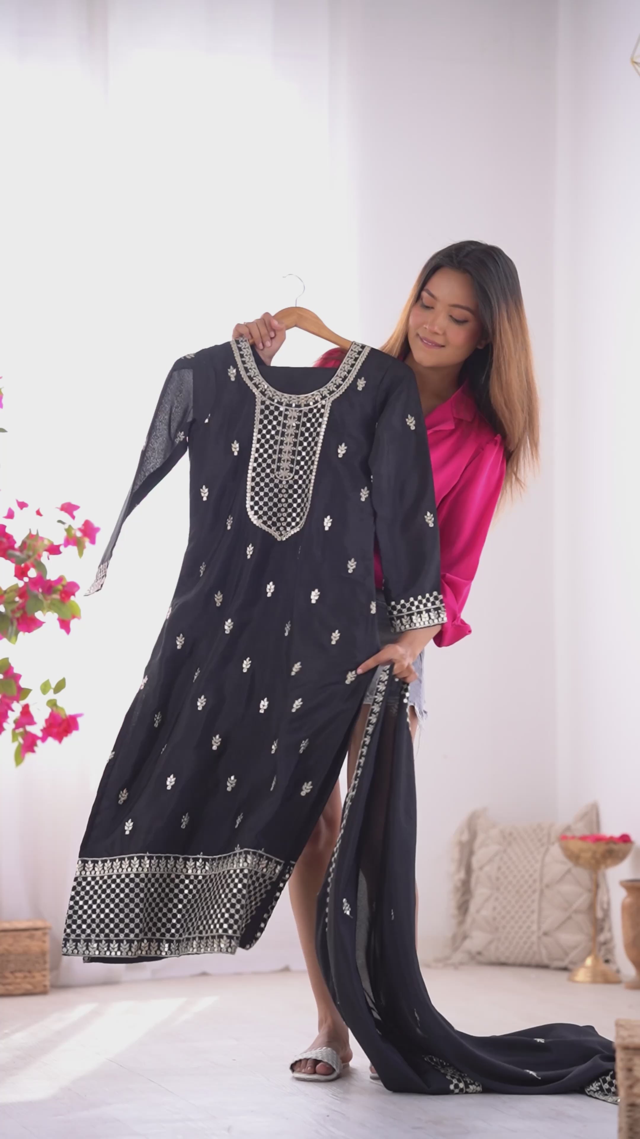 PRESENTING NEW BEAUTIFUL PURE CHINON SILK FABRIC STRAIGHT FIT KURTA WITH DUPPTA SET,TROUSERS,READY TO WEAR*