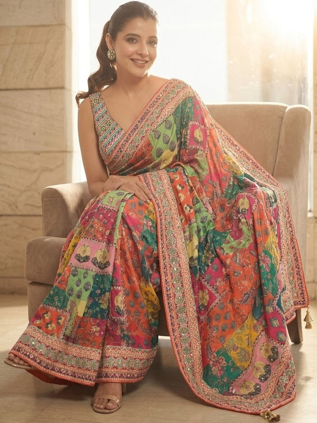 Mirror Work Heavy Work Tussar Saree